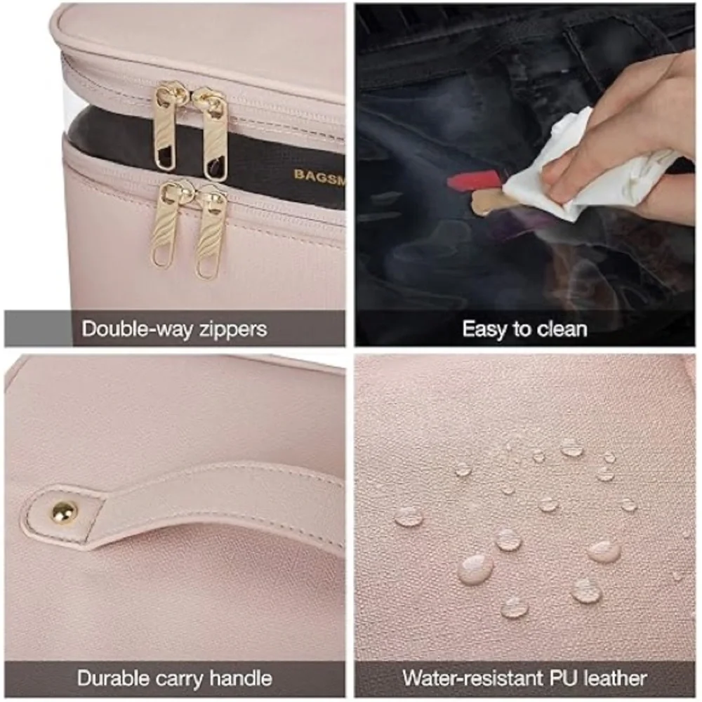 BAGSMART Pink Travel Makeup Bag Large Cosmetic Organizer TSA Case